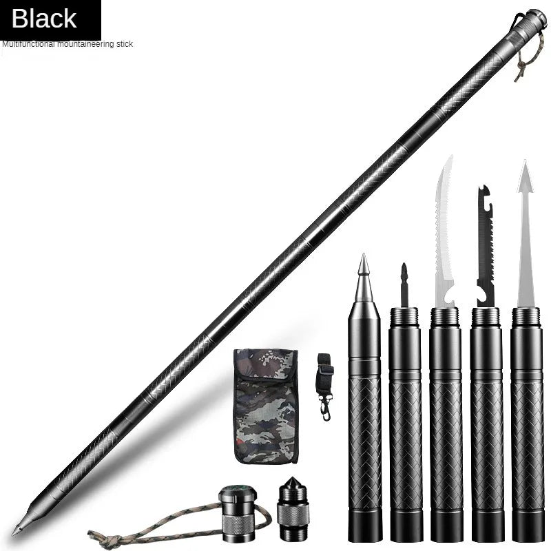Professional Outdoor Mountaineering Stick Multi-function Metal Self Defense Stick Travel Mountain Camping Survival Tools