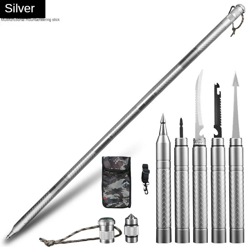 Professional Outdoor Mountaineering Stick Multi-function Metal Self Defense Stick Travel Mountain Camping Survival Tools