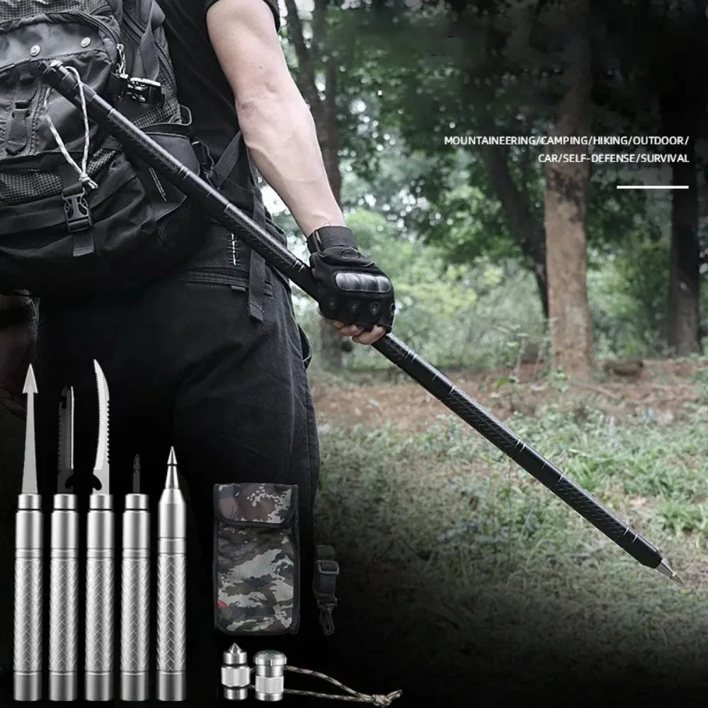 Professional Outdoor Mountaineering Stick Multi-function Metal Self Defense Stick Travel Mountain Camping Survival Tools