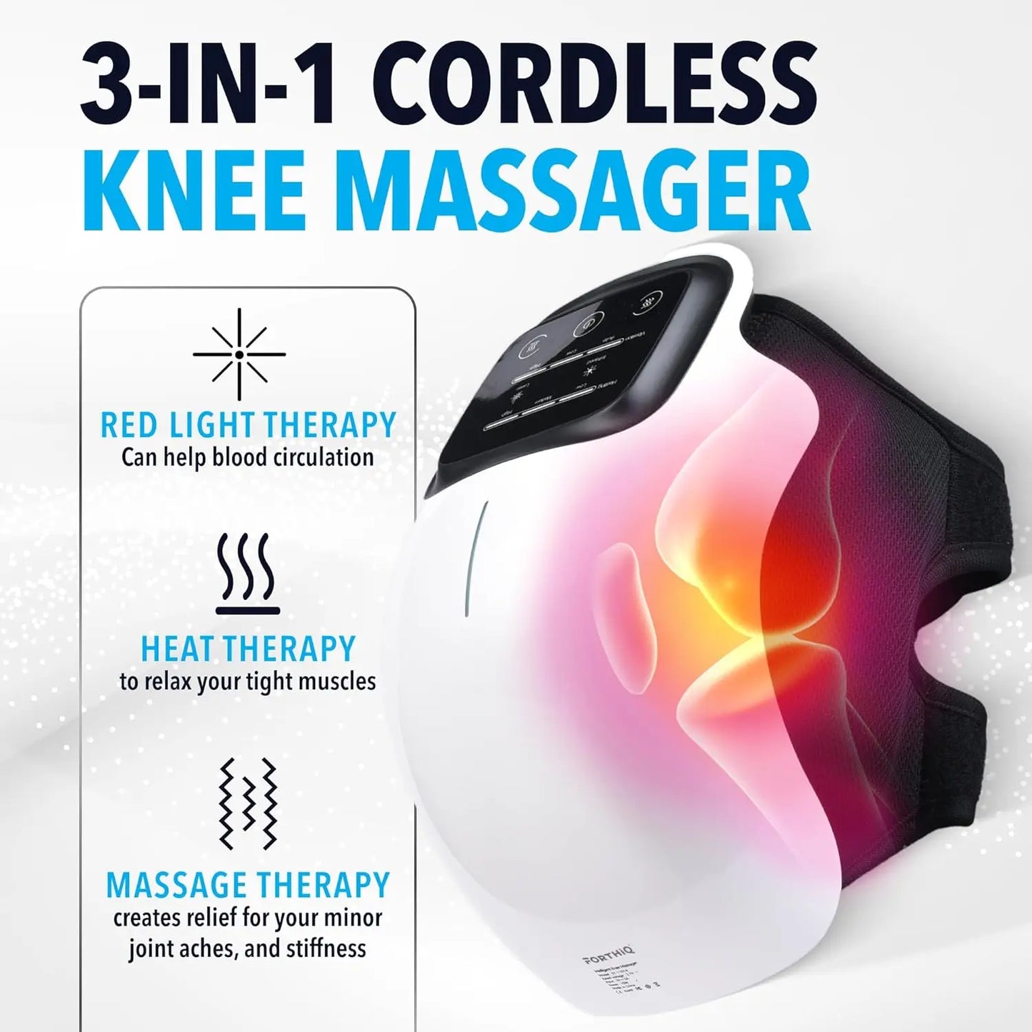 Cordless Knee Massager with LED Screen Infrared Heat and Vibration Knee Pain Relief for Swelling Stiff Joints Stretched Ligament