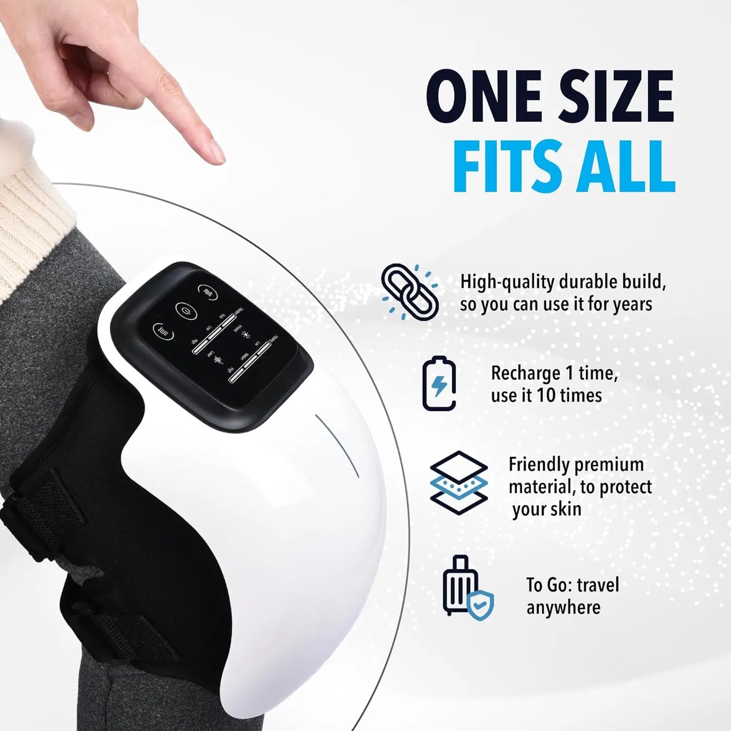 Cordless Knee Massager with LED Screen Infrared Heat and Vibration Knee Pain Relief for Swelling Stiff Joints Stretched Ligament