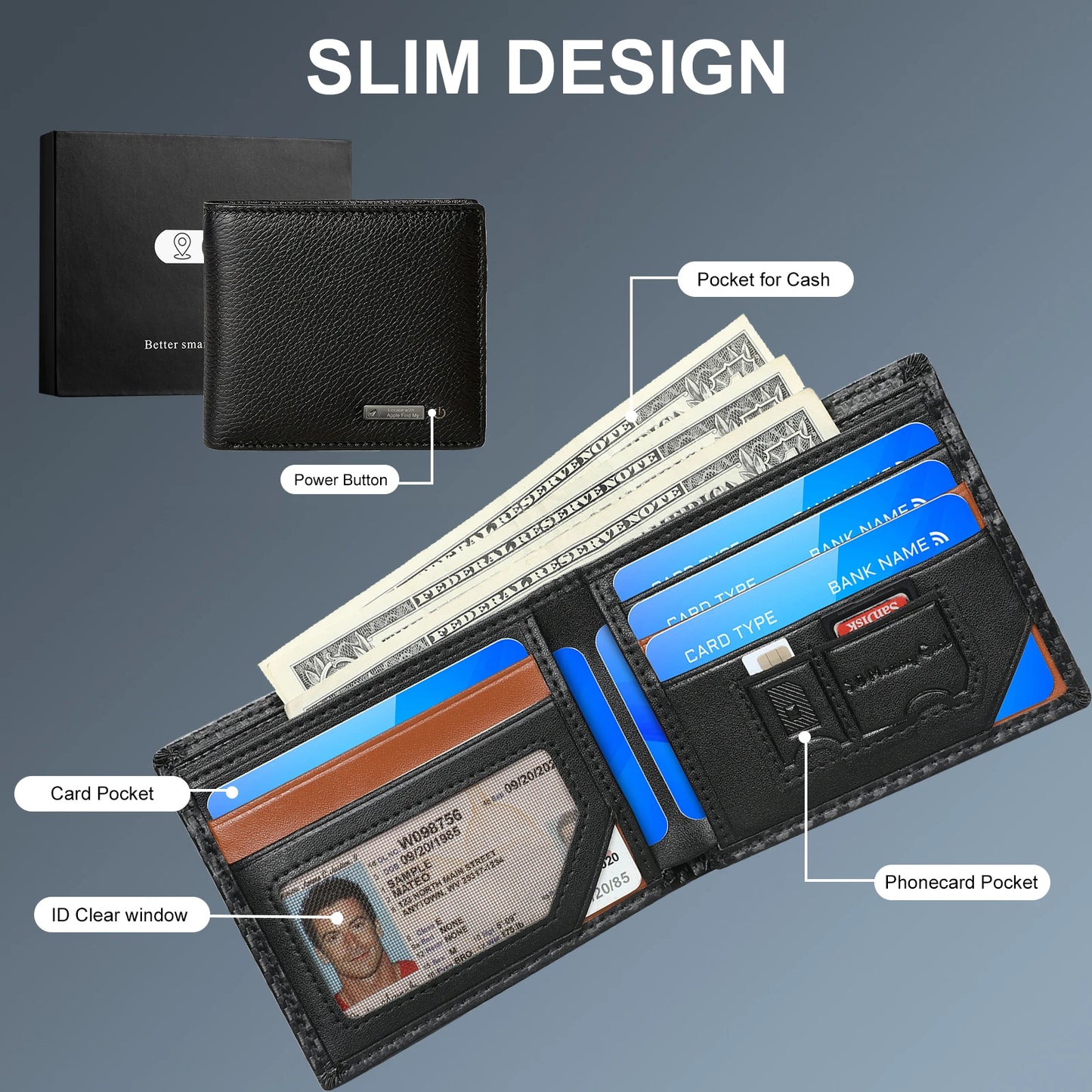 Smart Wallet For Men With Tracker Android Card Holder Wallet Finder Tracker Men Wallets Fathers Day Gift Men Birthday Gift