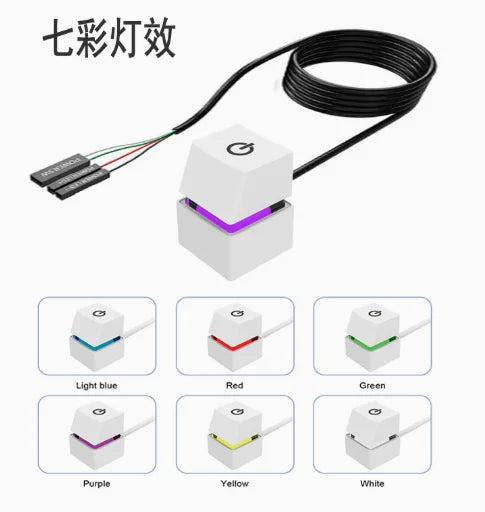 Computer Desktop Switch Blue LED Lights PC Motherboard External Start Power On/Off Button 1.8m Extension Cable for Home Office