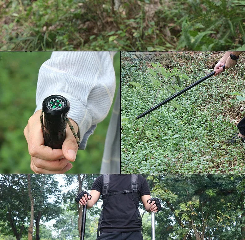 Professional Outdoor Mountaineering Stick Multi-function Metal Self Defense Stick Travel Mountain Camping Survival Tools