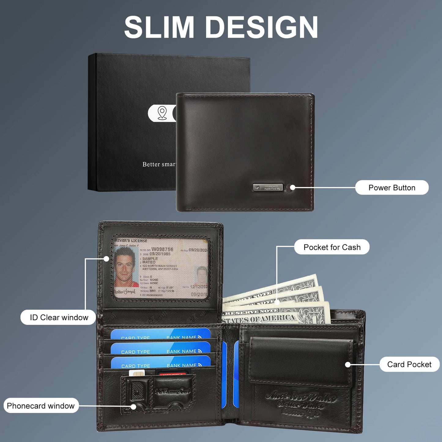 Smart Wallet For Men With Tracker Android Card Holder Wallet Finder Tracker Men Wallets Fathers Day Gift Men Birthday Gift