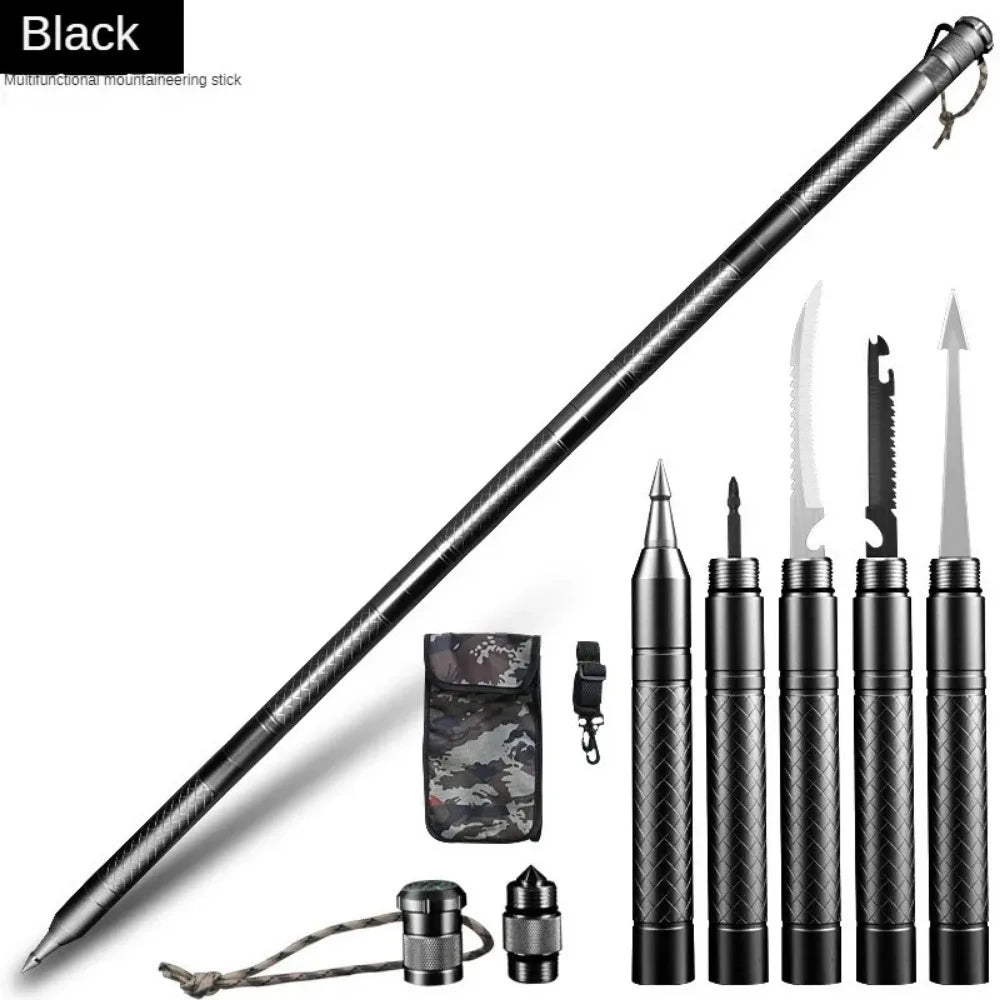 Professional Outdoor Mountaineering Stick Multi-function Metal Self Defense Stick Travel Mountain Camping Survival Tools