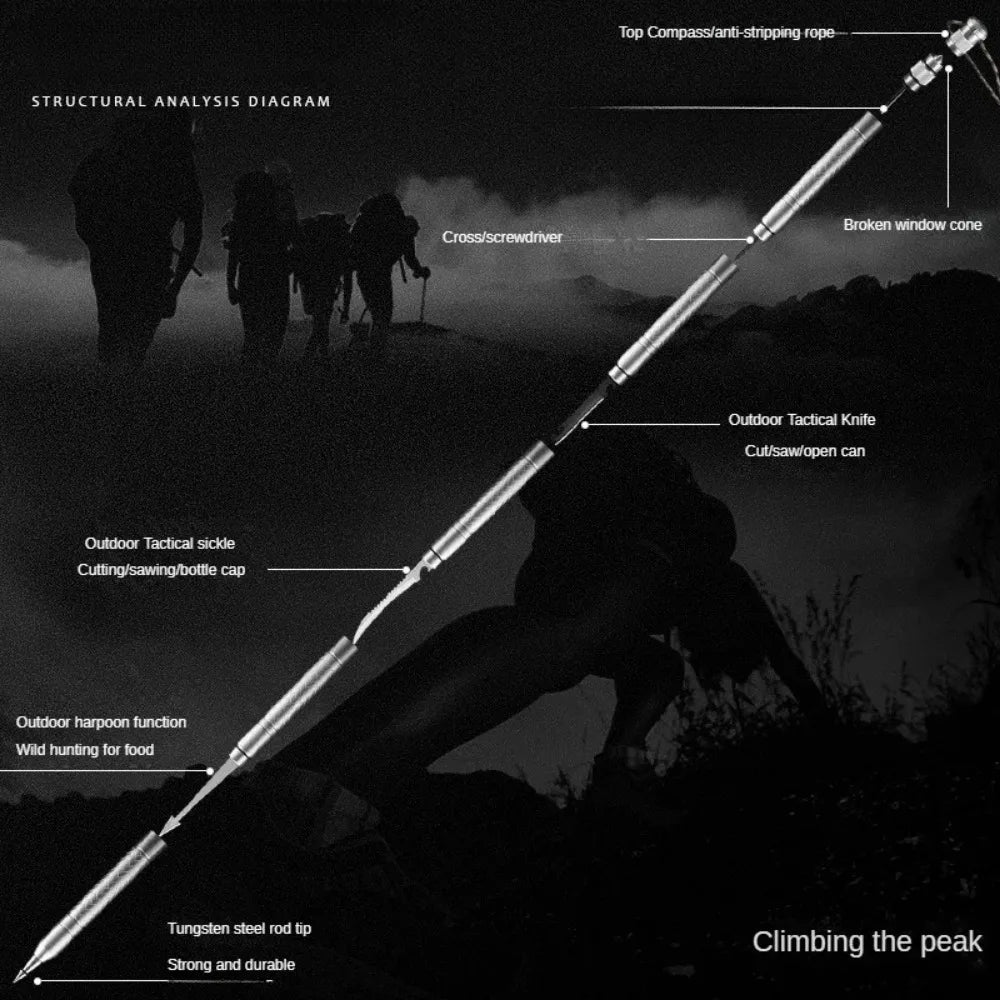 Professional Outdoor Mountaineering Stick Multi-function Metal Self Defense Stick Travel Mountain Camping Survival Tools
