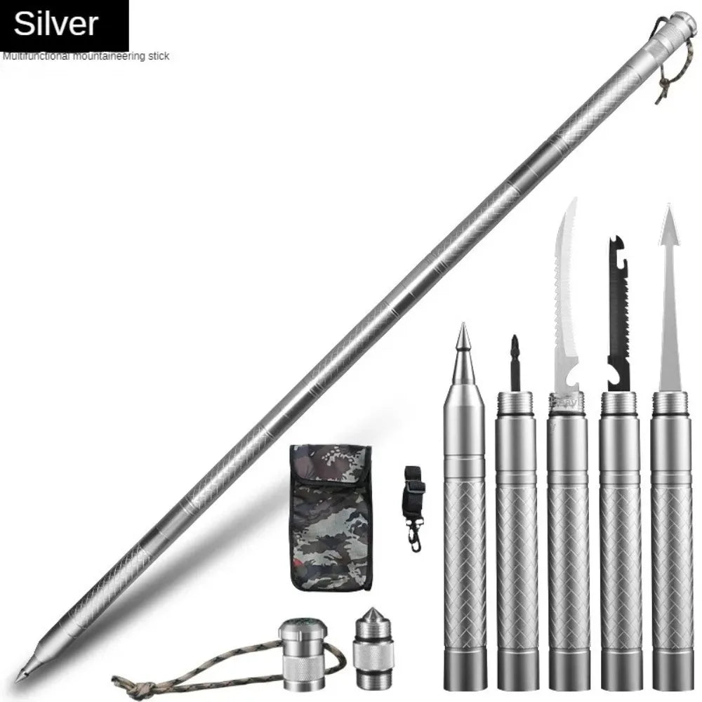 Professional Outdoor Mountaineering Stick Multi-function Metal Self Defense Stick Travel Mountain Camping Survival Tools