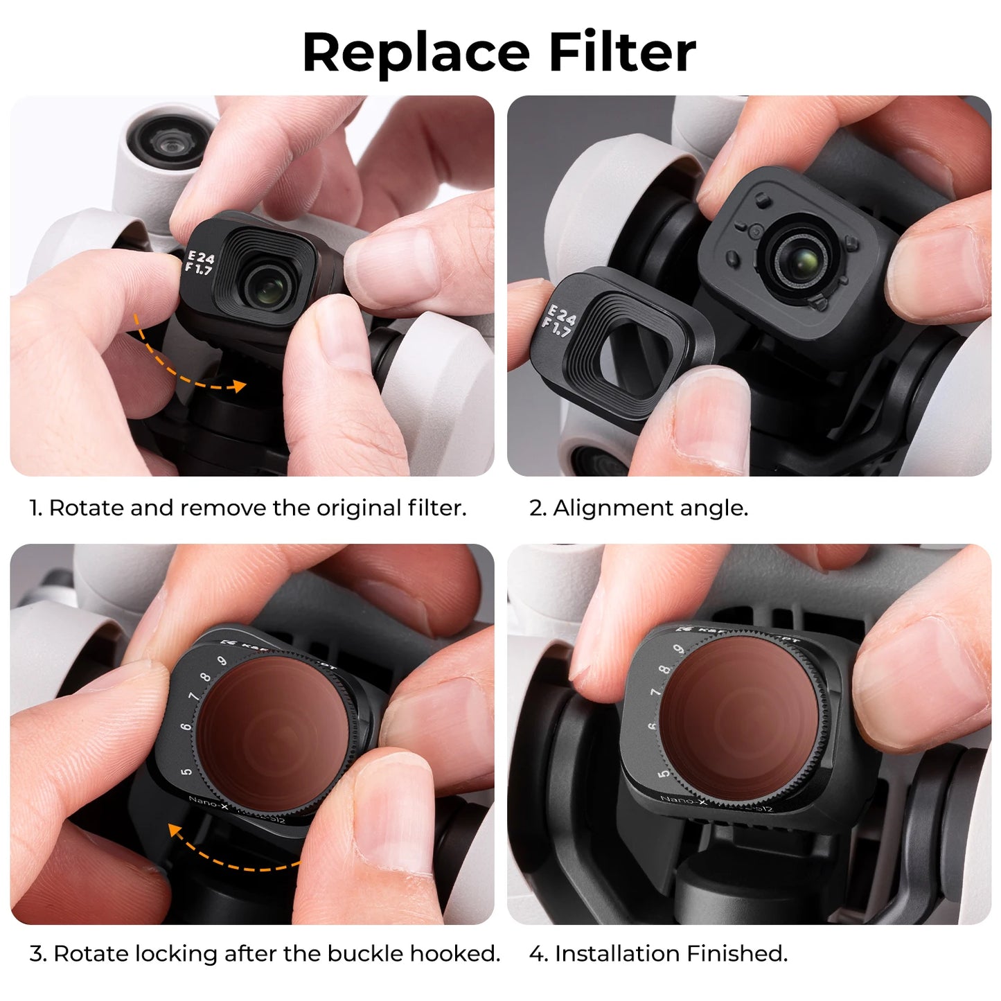K&F Concept Drone Filter for DJI Mini 3 Pro &Mini 3 UV/CPL/ND2-ND32/ND32-ND512 Variable Camera Coating Optical Glass Lens Filter