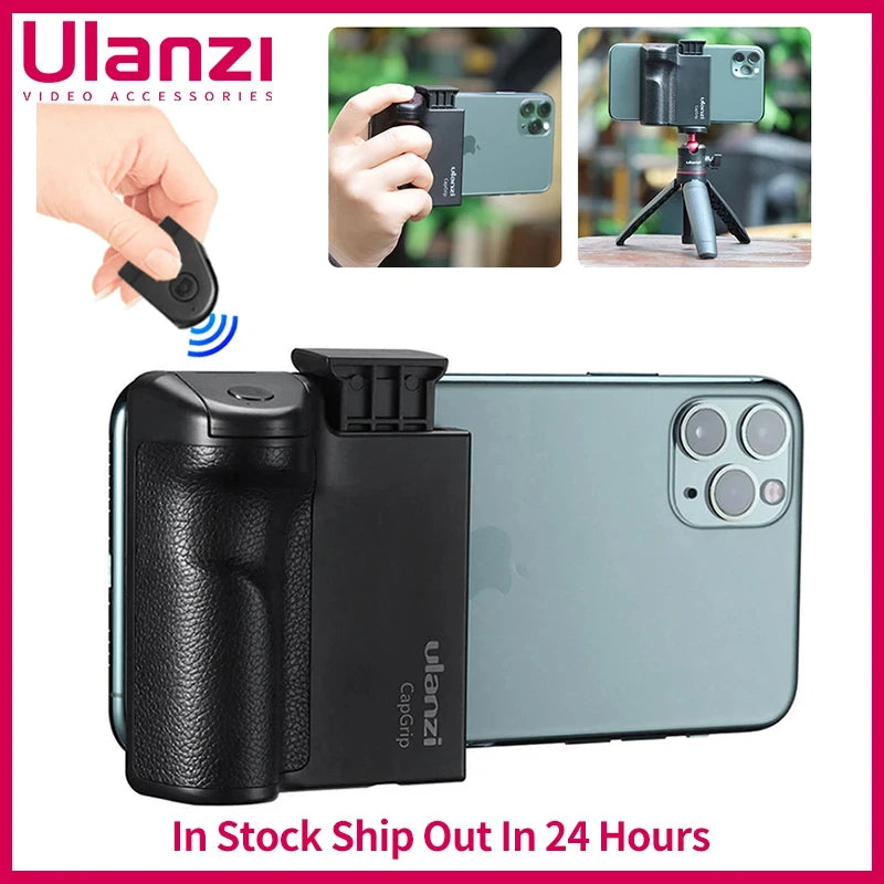 ULANZI CapGrip Wireless Bluetooth Phone Clamp With Remote Controller Handle Grip Selfie Clamp For iPhone 16 15 14 13 12 Pro Max