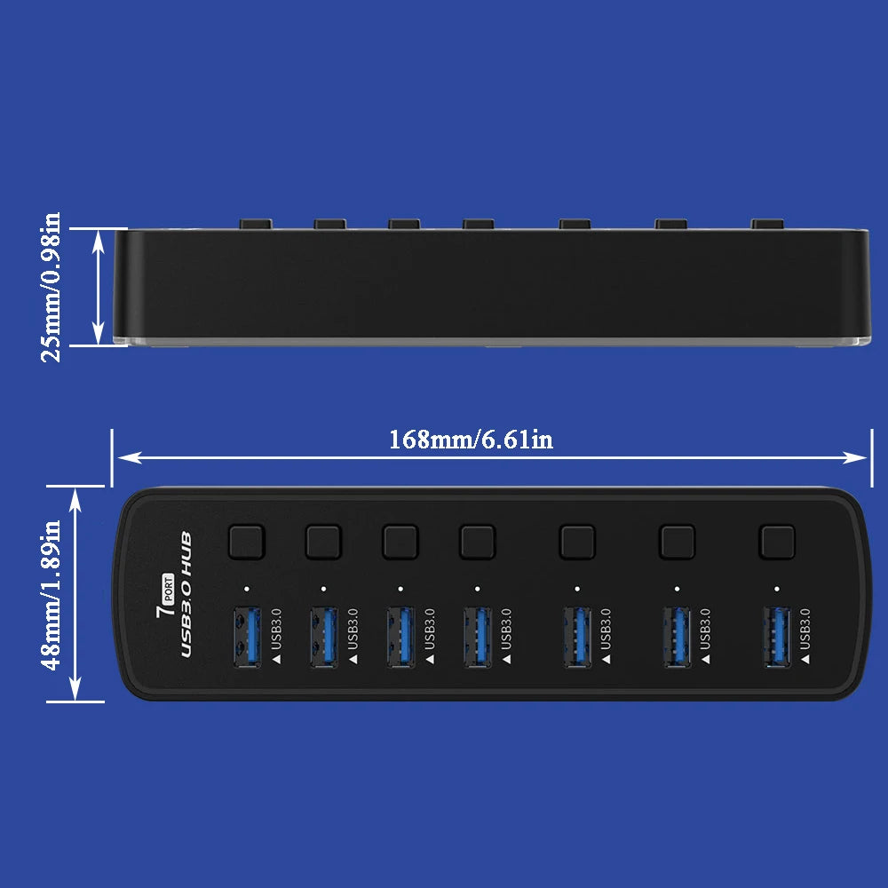 7 Ports USB 3.0 Hub 5Gbps High Speed USB Splitter Adapter Individual On/Off Switch For PC Computer Accessories SSD RGB USB Hub