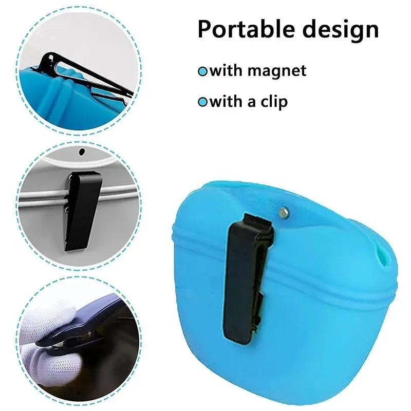 1-2PCS Go Out Portable Silicone Dog Food Bag Training Dog Waist Bag Outdoor Travel Storage Bag Hanging Clip Waterproof Food Bag