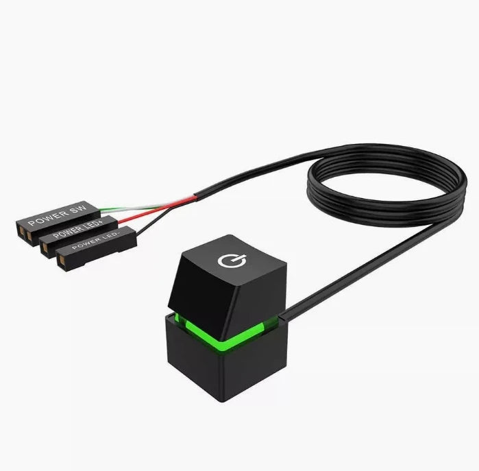 Computer Desktop Switch Blue LED Lights PC Motherboard External Start Power On/Off Button 1.8m Extension Cable for Home Office