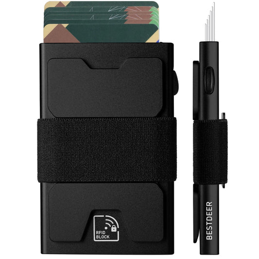 IWANTIT Slim Pop Up Wallet, Minimalist Credit Card Holder For Men And Women RFID Blocking Mini Metal Case Holiday Gift Fallow