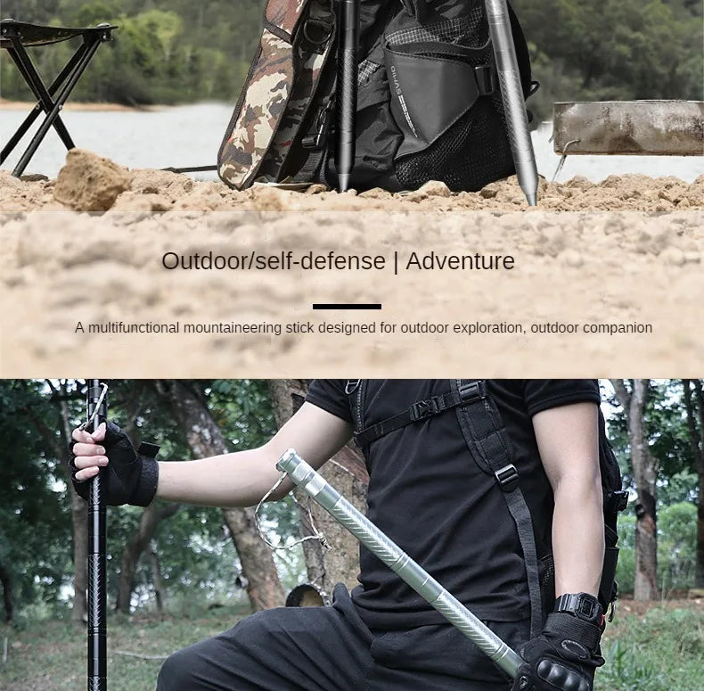 Professional Outdoor Mountaineering Stick Multi-function Metal Self Defense Stick Travel Mountain Camping Survival Tools
