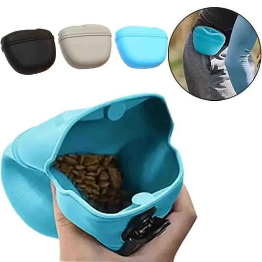 1-2PCS Go Out Portable Silicone Dog Food Bag Training Dog Waist Bag Outdoor Travel Storage Bag Hanging Clip Waterproof Food Bag