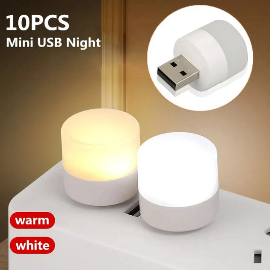 Pcs Mini USB Night Light Warm White Eye Protection Book Reading Light USB Plug Computer Mobile Power Charging LED Night Lamp